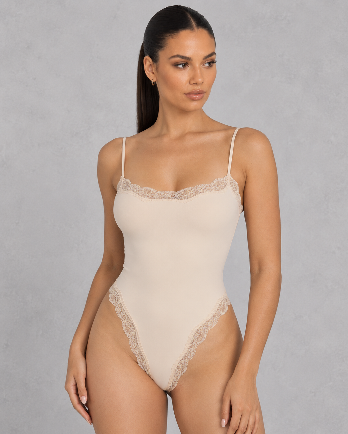 Sculp Lace Trim Spaghetti Strap Bodysuit