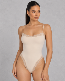 Sculp Lace Trim Spaghetti Strap Bodysuit