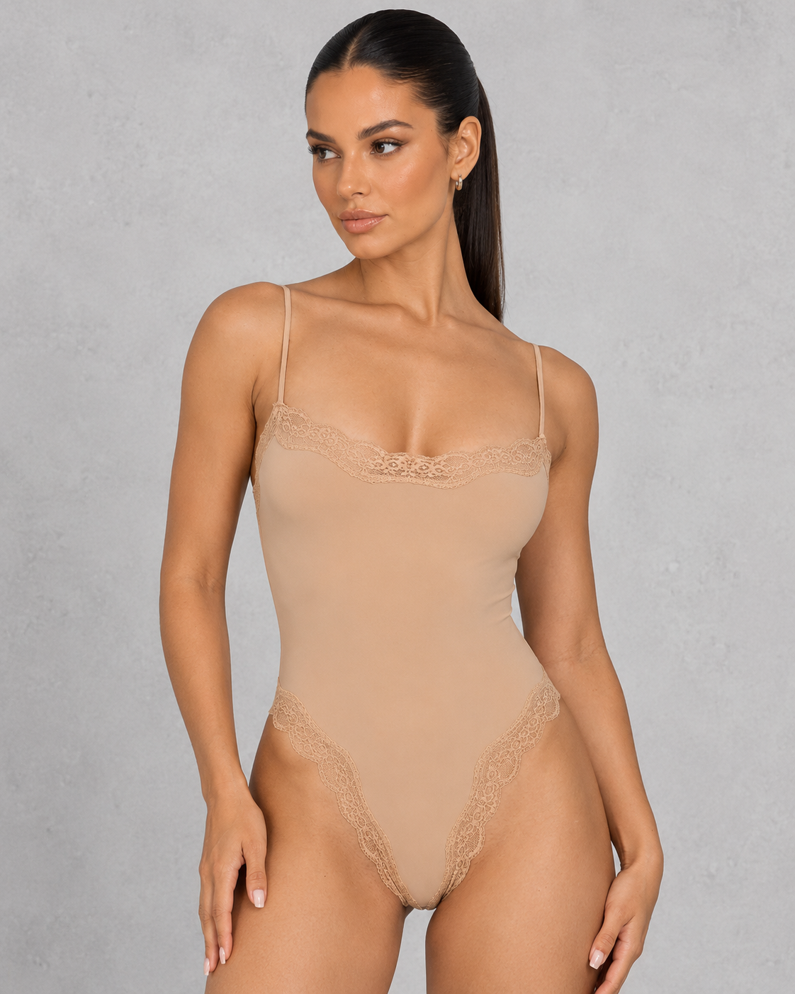 Sculp Lace Trim Spaghetti Strap Bodysuit