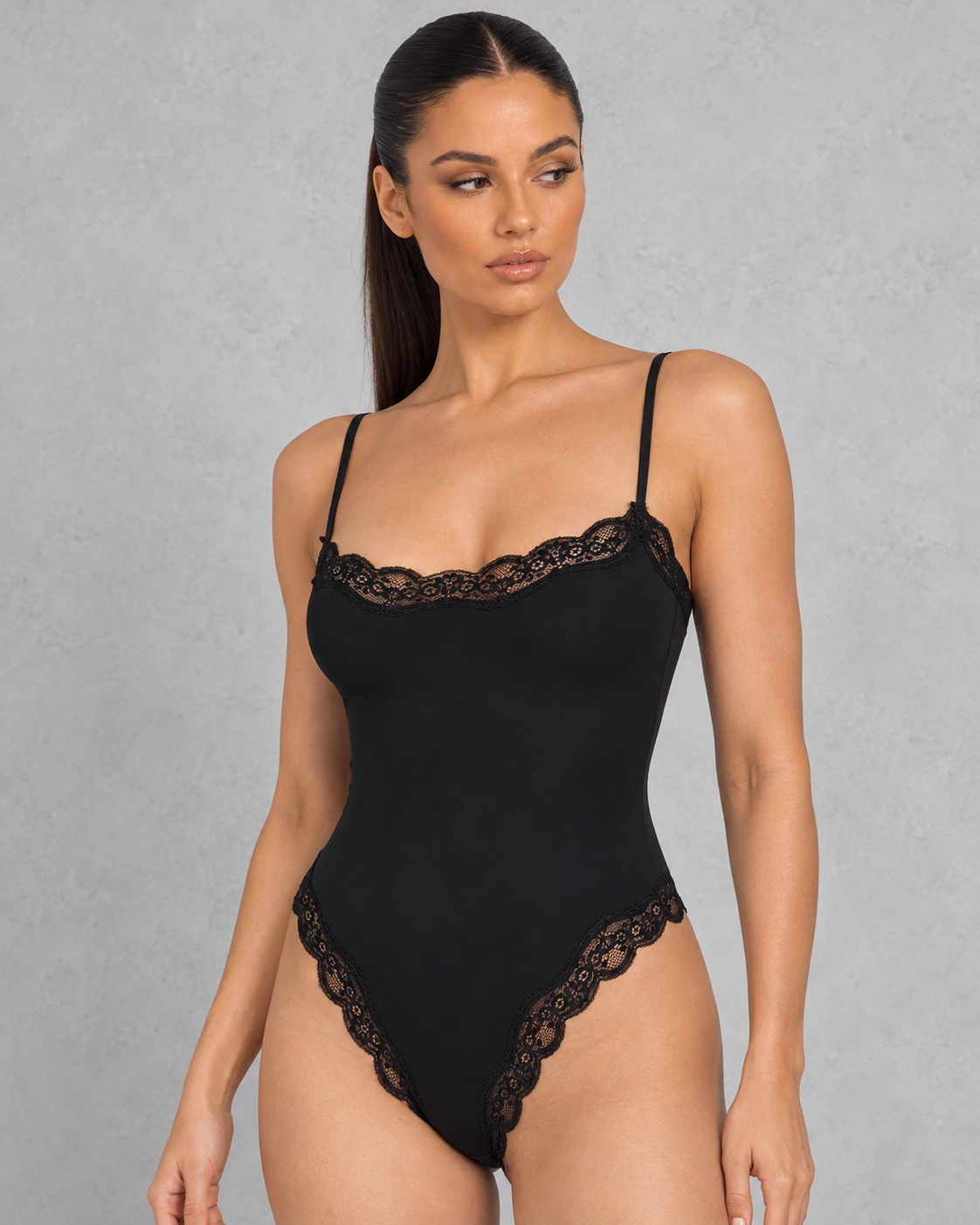 Sculp Lace Trim Spaghetti Strap Bodysuit