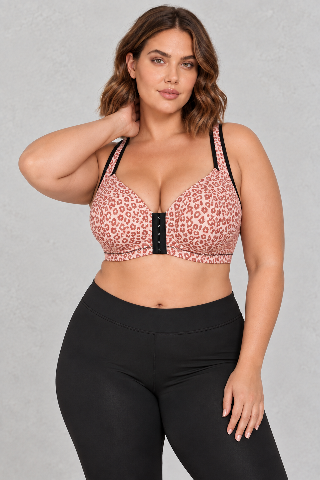Sculp Leopard Front Closure Wireless Bra in Pink Leopard – front