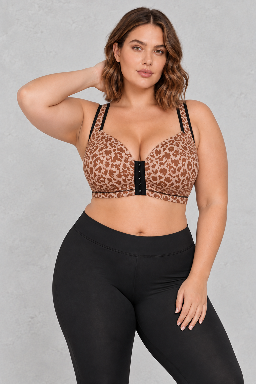 Sculp Leopard Front Closure Wireless Bra in Brown Leopard – front