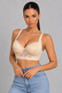 Sculp Longline Lace Side Support Bra in Nude – front