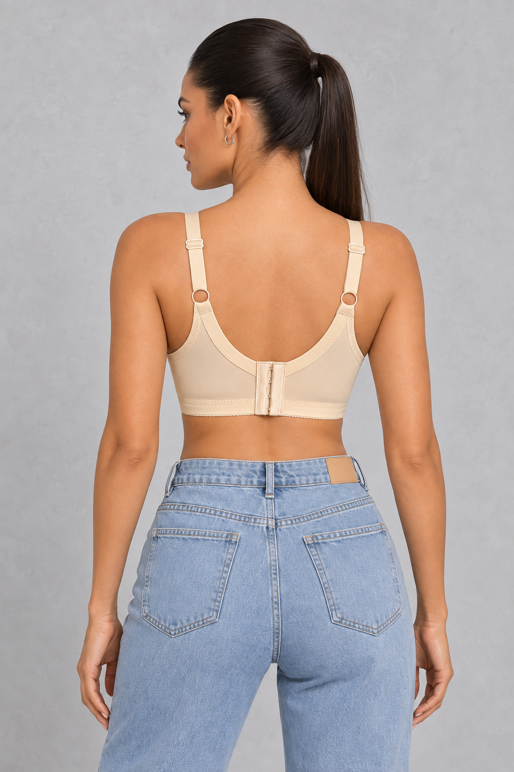Sculp Longline Lace Side Support Bra in Nude – back