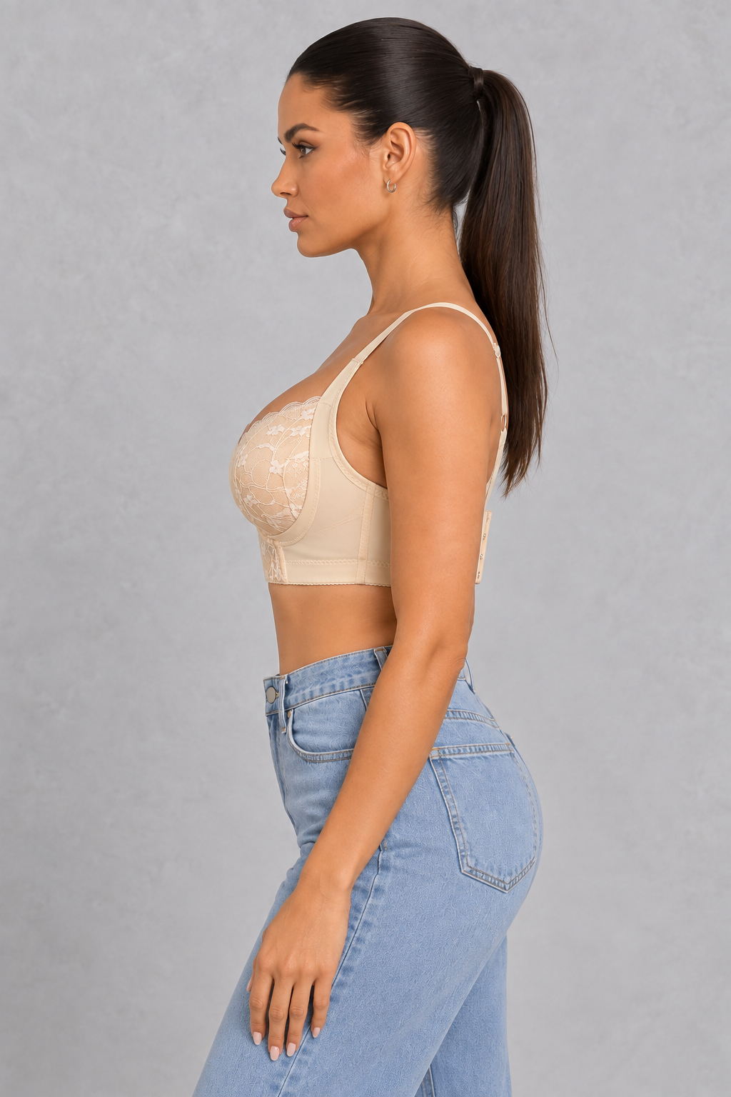 Sculp Longline Lace Side Support Bra in Nude – side
