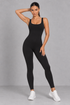 Sculp square neck shaping jumpsuit in iconic black, front view