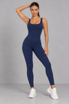 Sculp square neck shaping jumpsuit in navy blue, front view