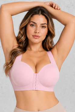 Sculp Seamless Front Closure Wireless Bra in Pink – front