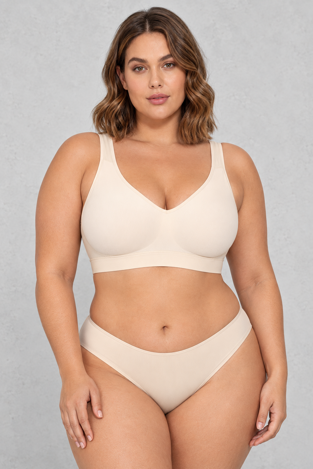 Sculp Seamless Wireless Bralette in Nude – front