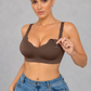 Seamless wireless nursing bra with scalloped V-neck and clip-down straps