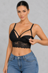 Strappy lace nursing bralette with clip-down cups and longline lace band