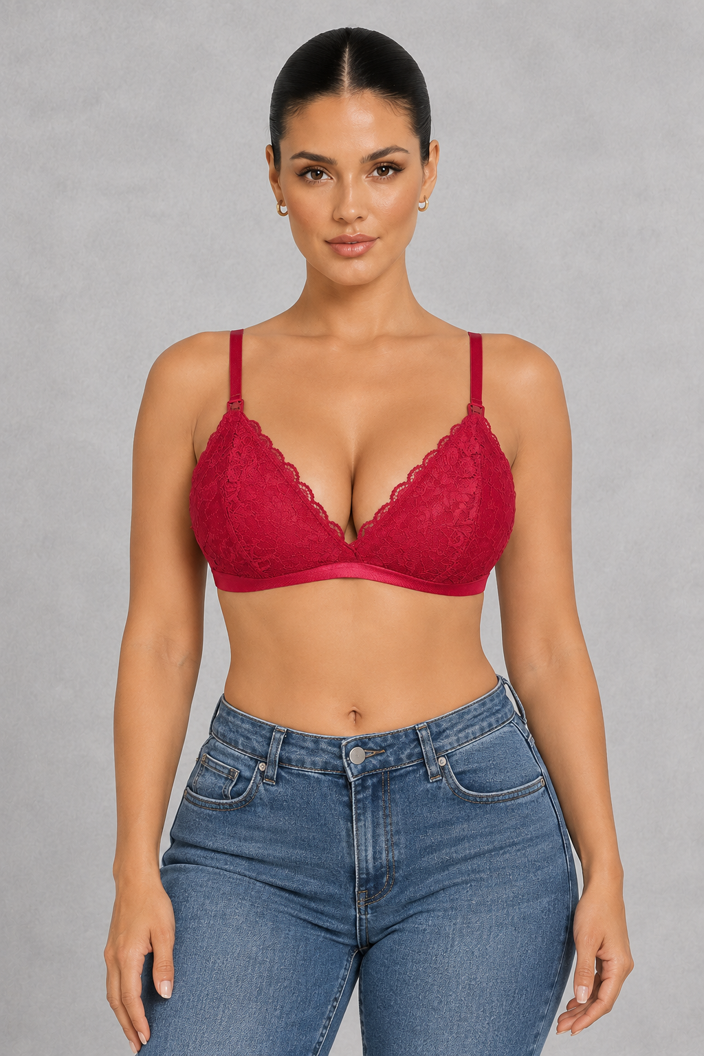 Ultra-thin lace-trim nursing bra with clip-down cup