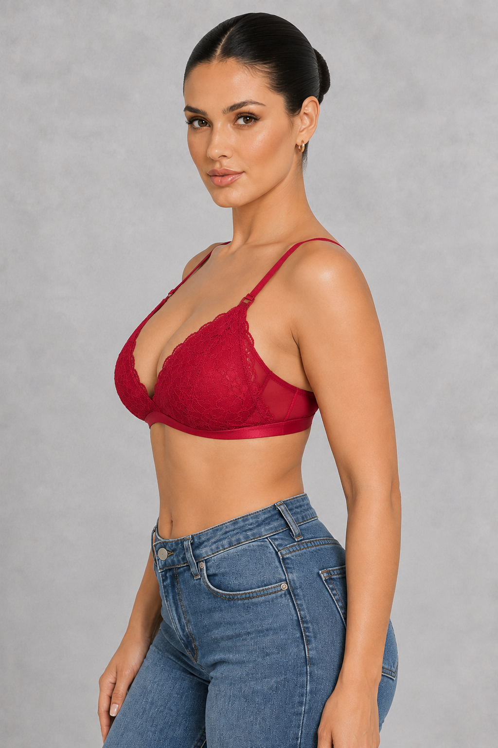Ultra-thin lace-trim nursing bra with clip-down cup