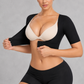 Sculp Upper Arm Shaper Top in Black – front view, showing the stretch