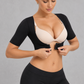 Sculp Upper Arm Shaper Top in Black – fastening the front hook closure