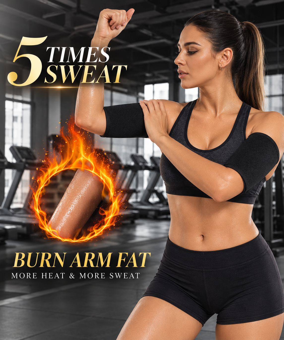 Sculp Sauna Arm Shaper Band in Black – worn during a gym workout