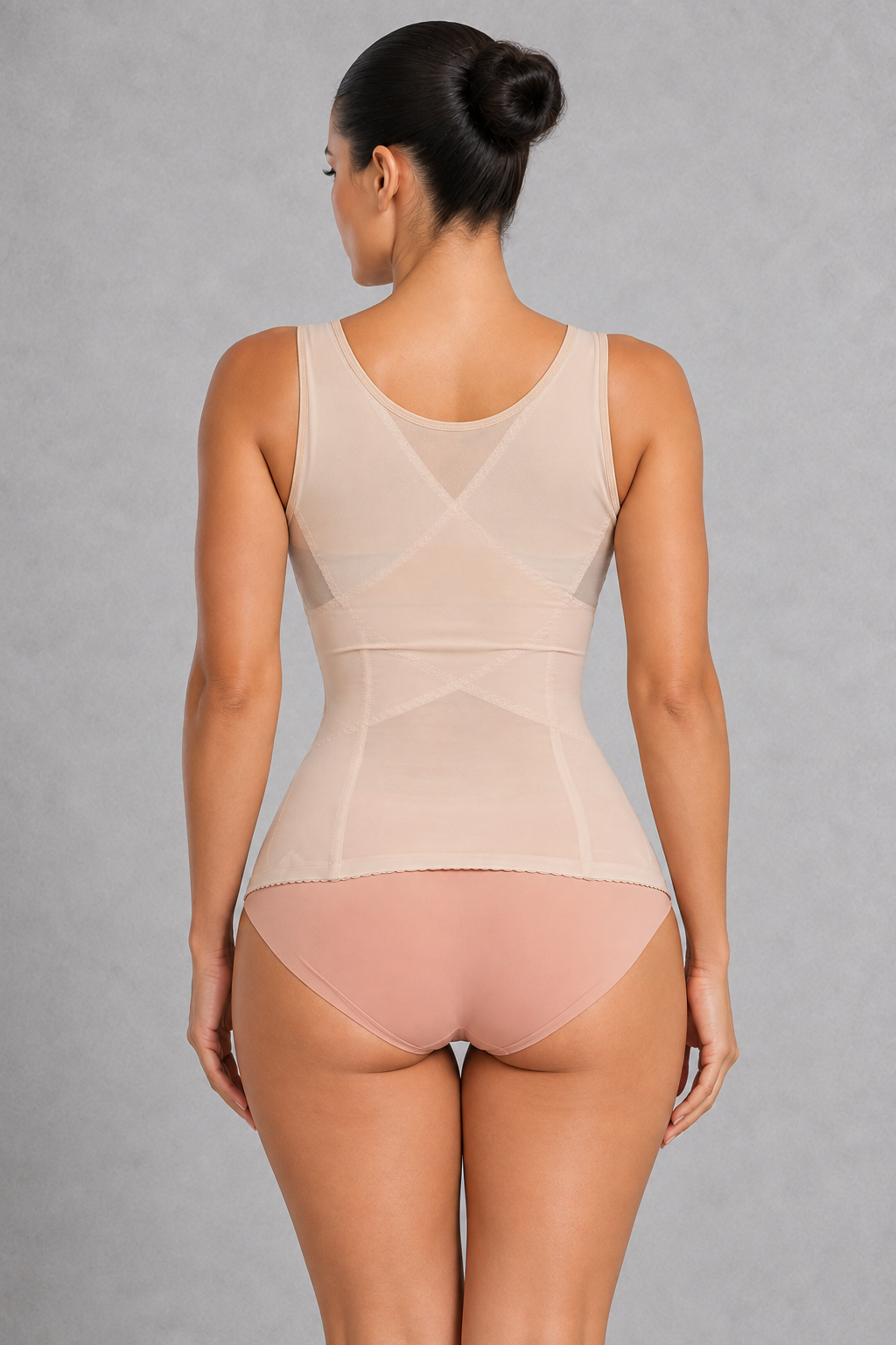 Open bust postpartum faja bodysuit with hook-front closure