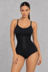 Seamless cami shaping bodysuit with hook-front waist cincher