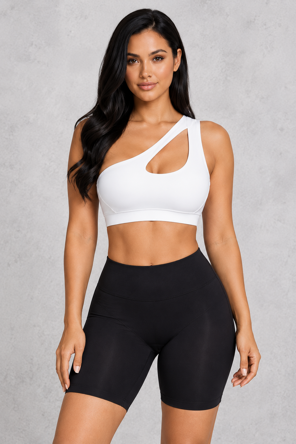 Sculp One-Shoulder Push-Up Sports Bra in White – full front view