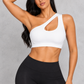 Sculp One-Shoulder Push-Up Sports Bra in White – front view with cut-out detail