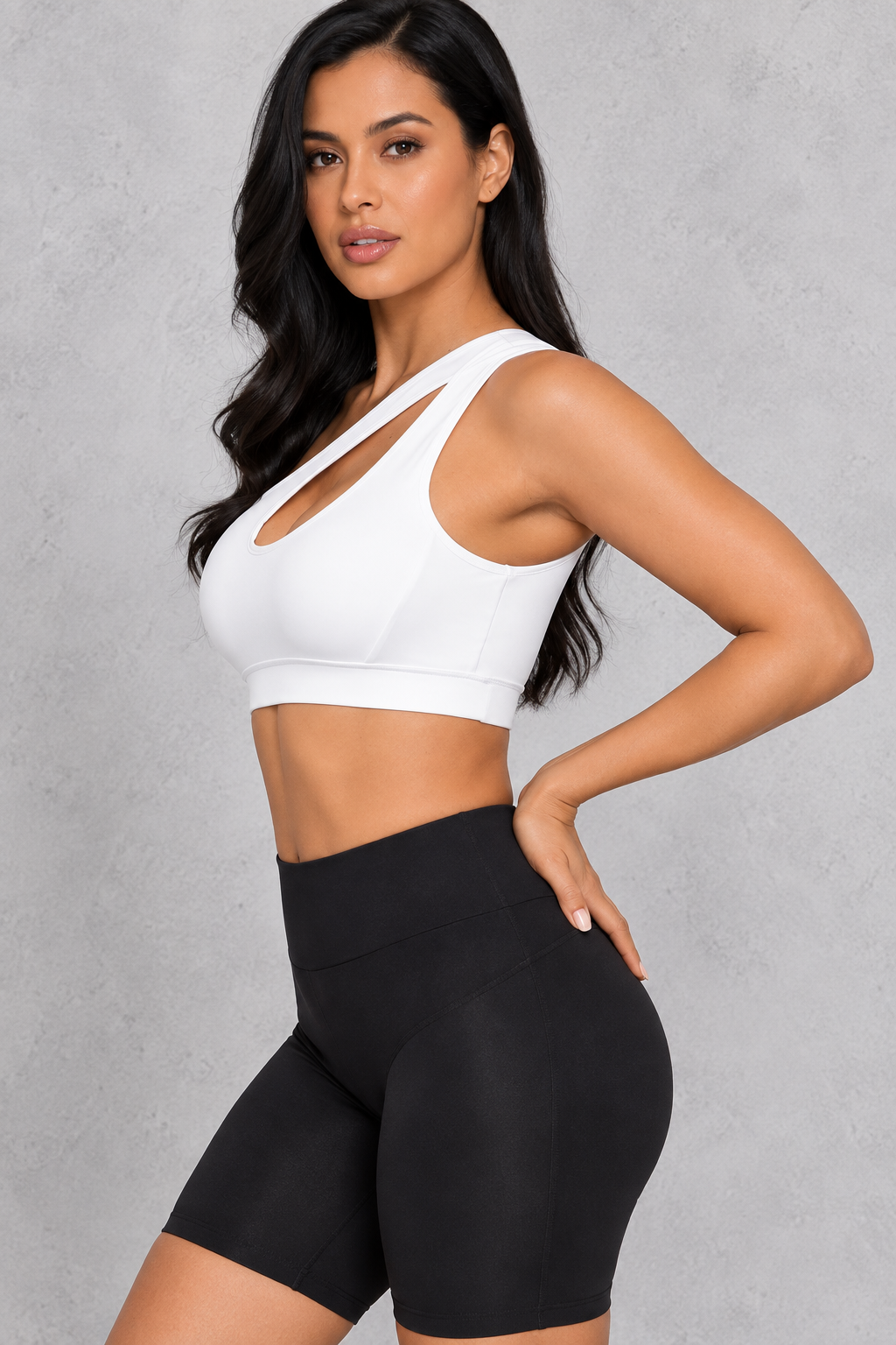 Sculp One-Shoulder Push-Up Sports Bra in White – side view