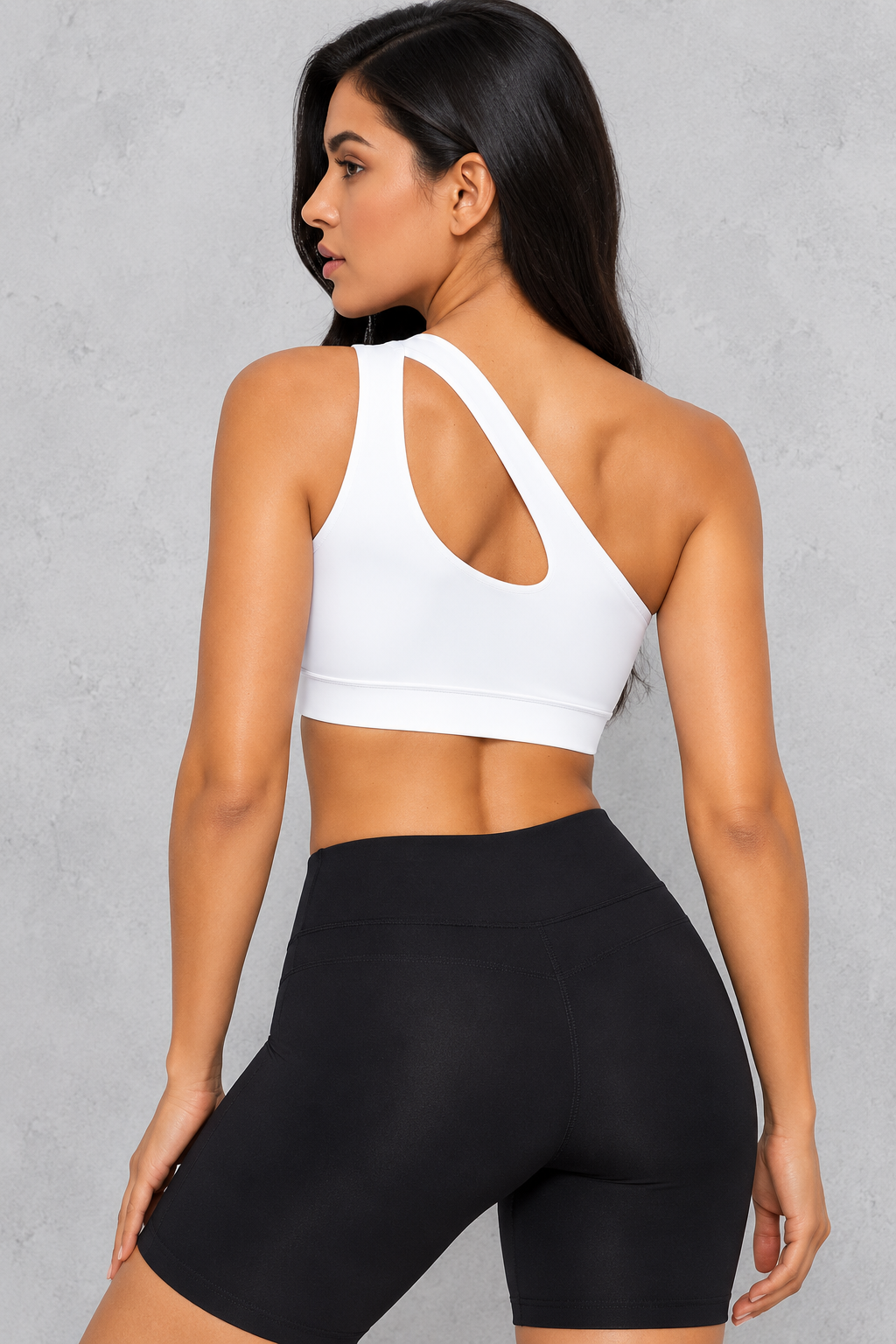 Sculp One-Shoulder Push-Up Sports Bra in White – back view with cut-out