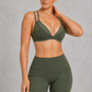 Sculp Low Back Push-Up Sports Bra in Moss Green – front view, double straps