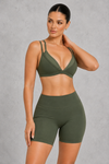 Sculp Low Back Push-Up Sports Bra in Moss Green – front view, double straps
