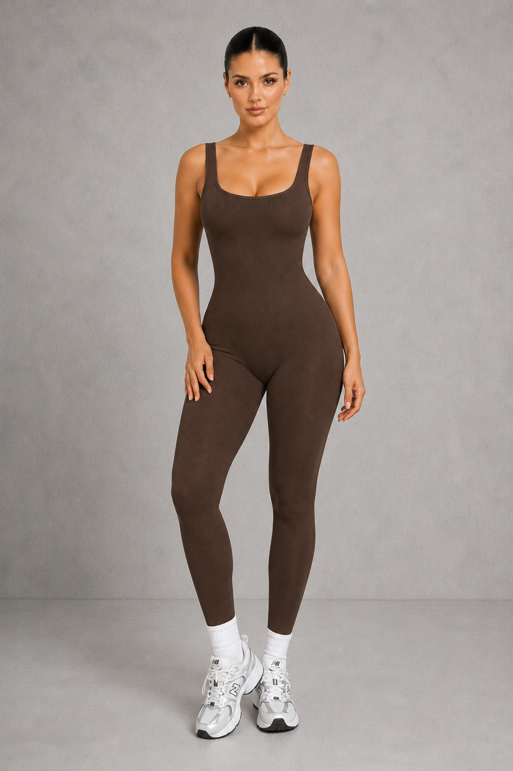 Sculp Seamless Ribbed Hip-Lift Workout Jumpsuit