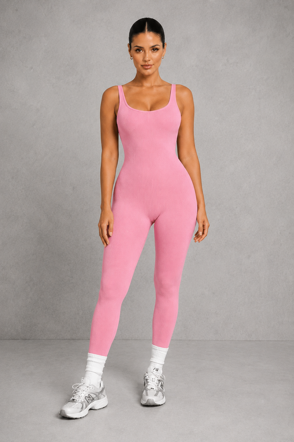 Sculp Seamless Ribbed Hip-Lift Workout Jumpsuit