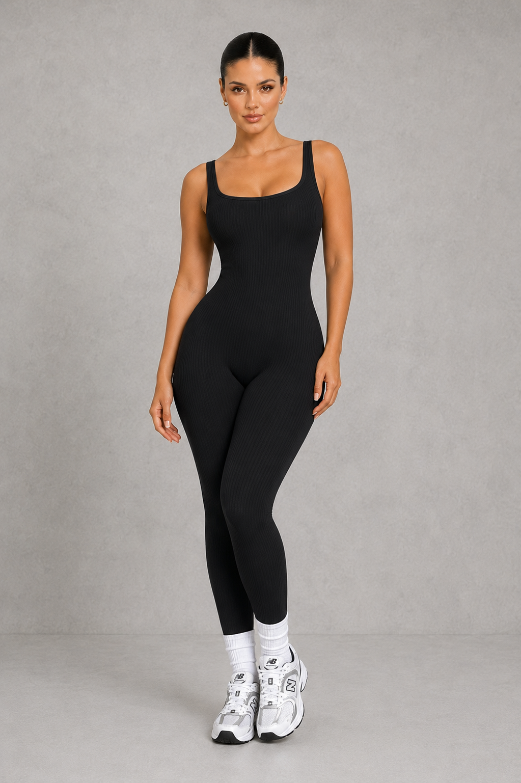 Sculp Seamless Ribbed Hip-Lift Workout Jumpsuit