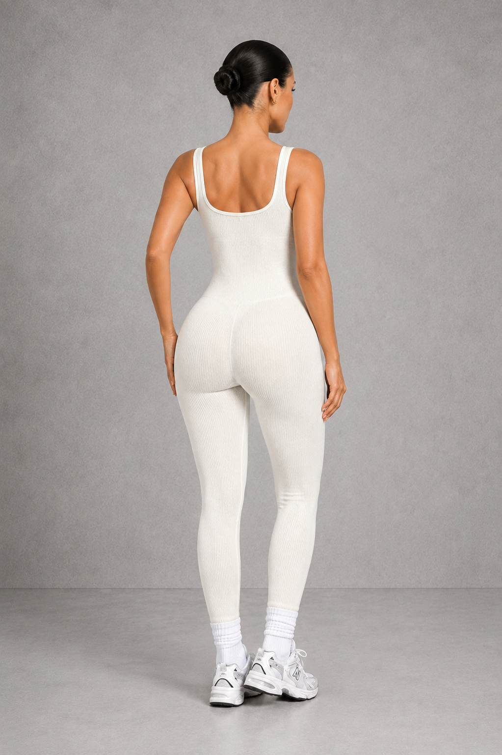 Sculp Seamless Ribbed Hip-Lift Workout Jumpsuit