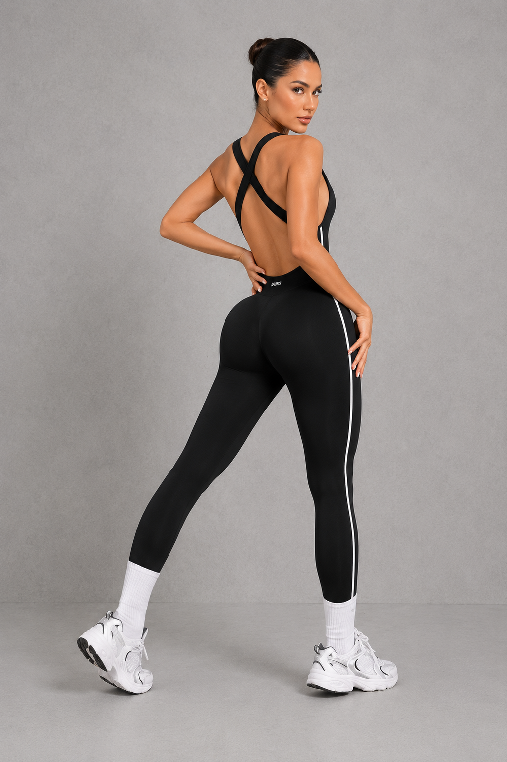 Sculp Cross-Back Ribbed Seamless Yoga Jumpsuit