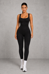 Sculp shaping sleeveless workout jumpsuit in black, front view