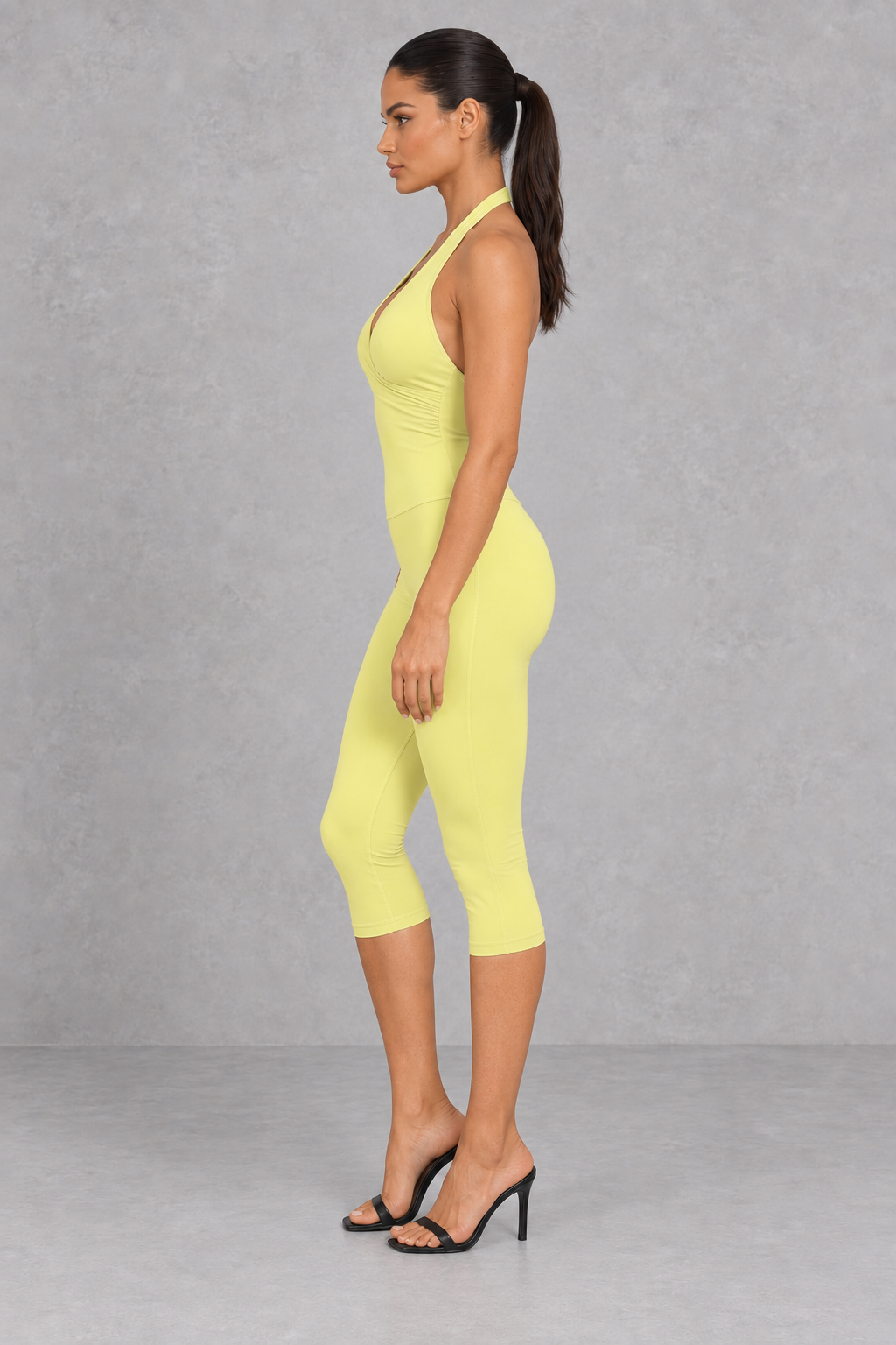 Sculp Halter Wrap Top & Capri Leggings Set in Yellow – side view