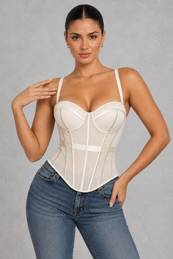 Boned mesh corset top with padded sweetheart cups