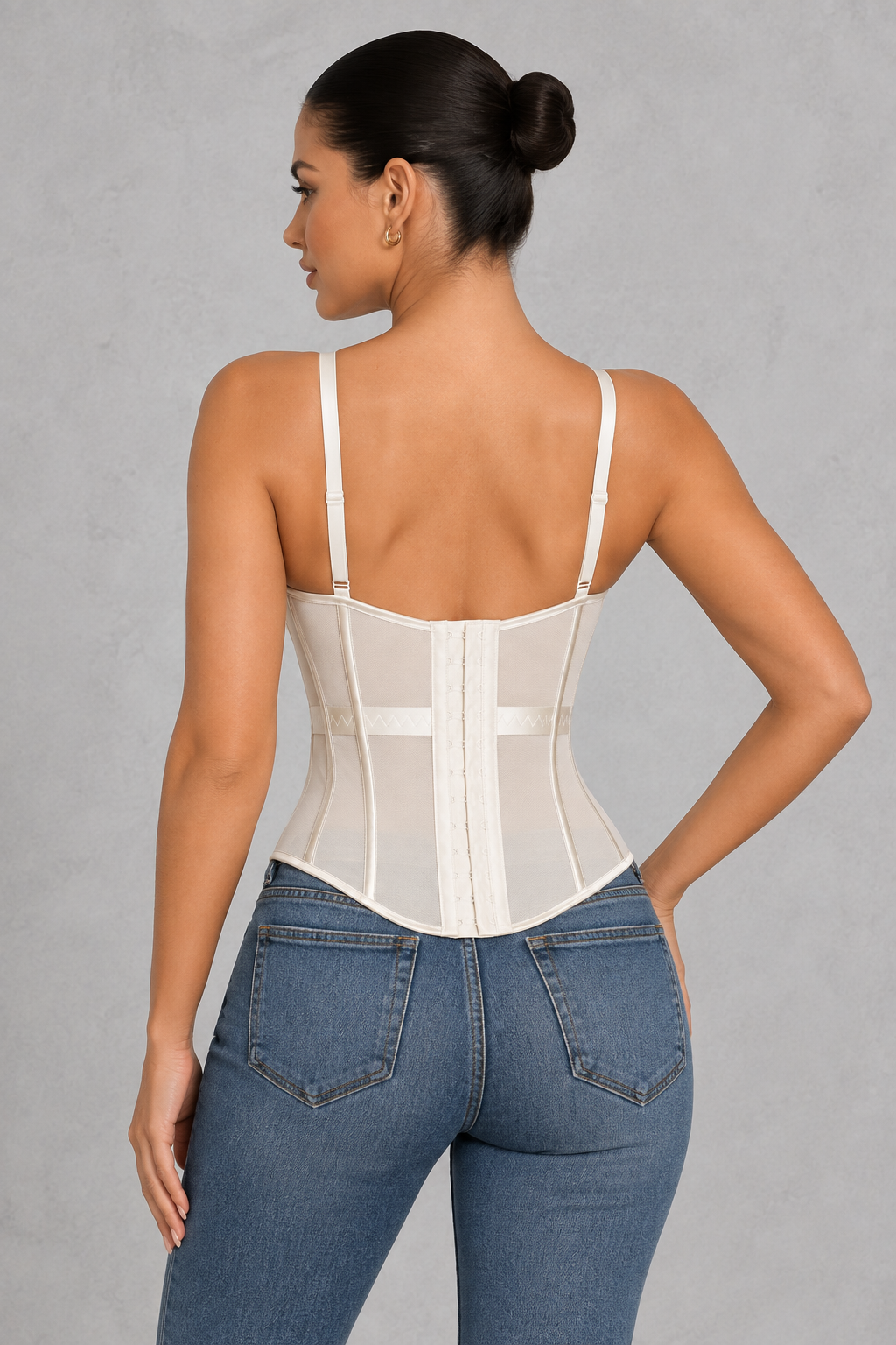 Boned mesh corset top with padded sweetheart cups