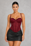 Boned mesh corset top with padded sweetheart cups
