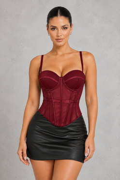 Boned mesh corset top with padded sweetheart cups