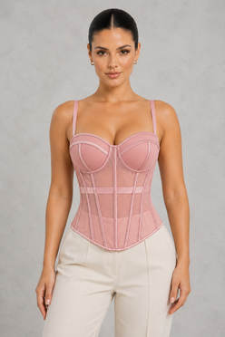 Boned mesh corset top with padded sweetheart cups