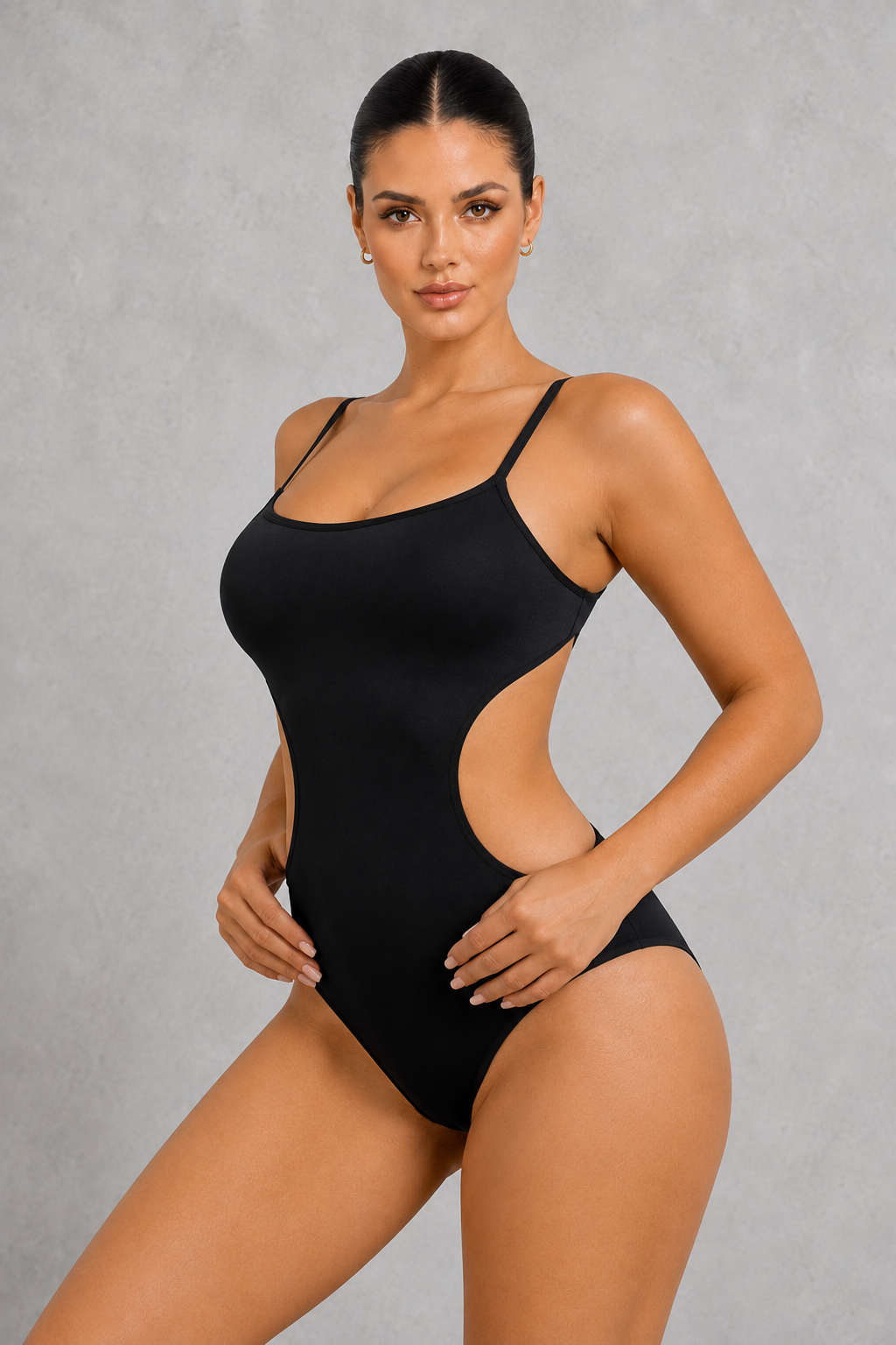 Sculp Backless Cut-Out Shaping Bodysuit in Black – three-quarter view