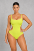 Sculp Backless Cut-Out Shaping Bodysuit in Lime – front view with side cut-outs