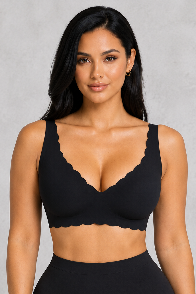 Sculp scalloped deep V push-up bra in black