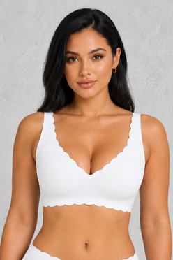 Sculp scalloped deep V push-up bra in white