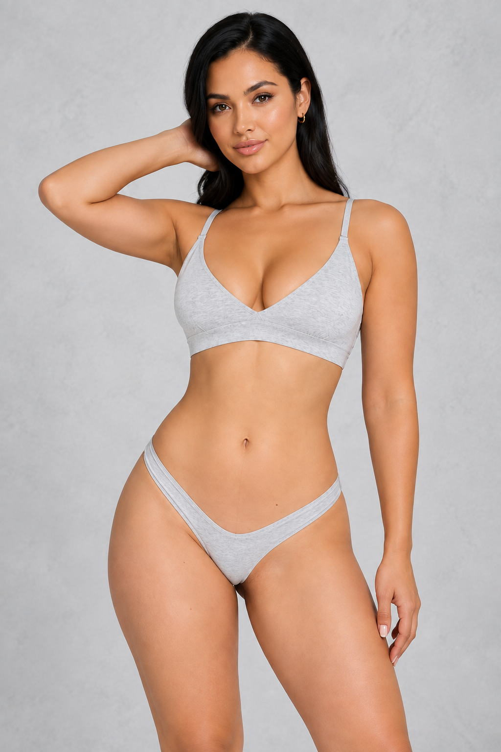 Sculp Cotton Triangle Bralette & Thong Set in grey – front view