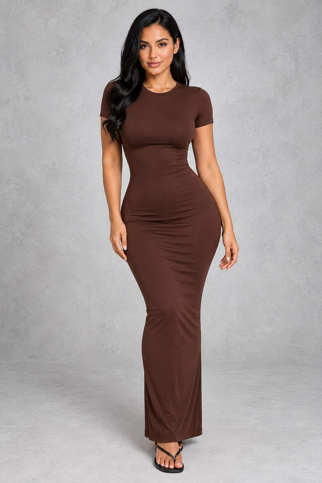 Sculp short sleeve bodycon maxi dress in brown