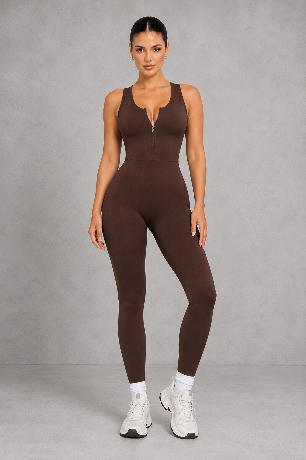Sculp Shaping Workout Jumpsuit – Zip Front Tummy Control One Piece