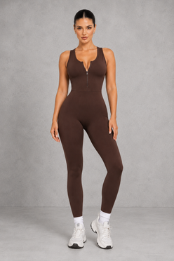 Sculp Shaping Workout Jumpsuit – Zip Front Tummy Control One Piece