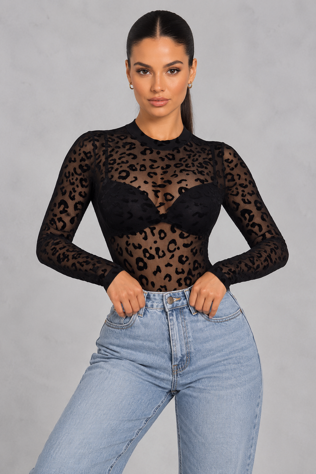Sculp Leopard Print Long Sleeve Bodysuit