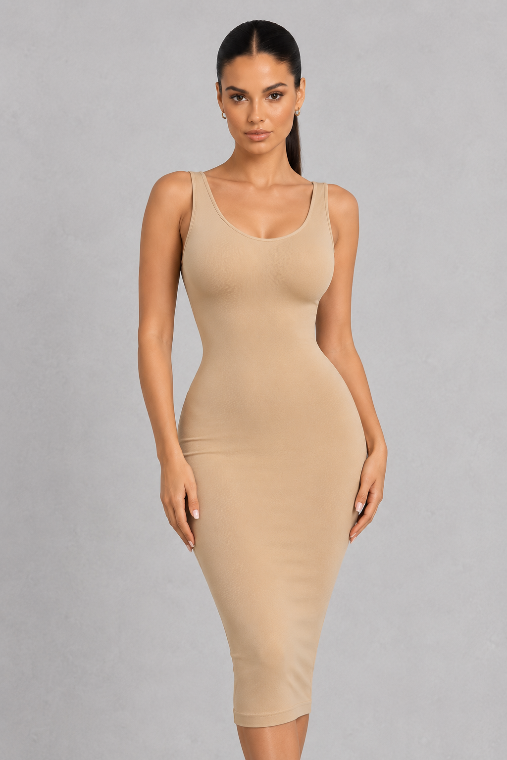 Sculp Sleeveless Crew Neck Long Bodycon Dress